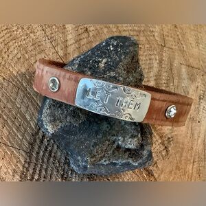 Brown Leather Bracelet with 'LET THEM' Silver Plate